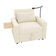 Divano letto 1 posto - con schienale regolabile; USB e porta smartphone - in tessuto a coste beige