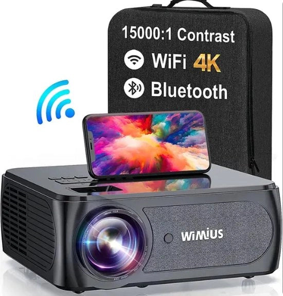 Proiettore 4K Full HD - 4D Keystone - WiFi 5G - 300 pollici - 10.000 Lumen - Incluso zaino portatile - Funzione di rotazione a 360 gradi