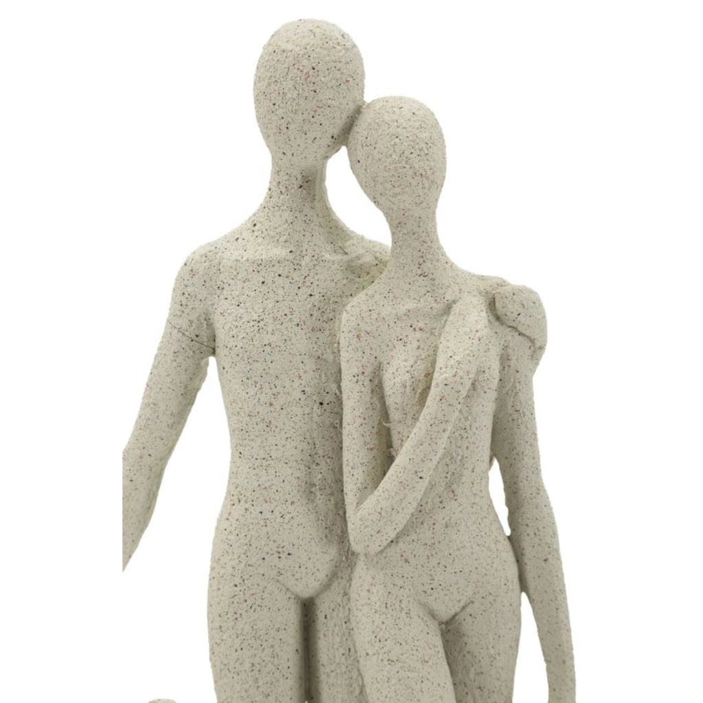 Statuetta famiglia Stons in resina color crema