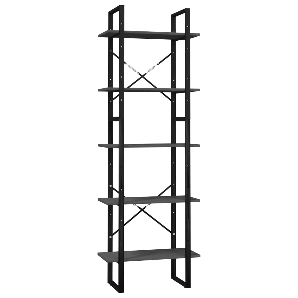 Libreria a 5 Ripiani-Scaffale per Libri-Mobile di Stoccaggio Grigia 60x30x175 cm in Legno di Pino