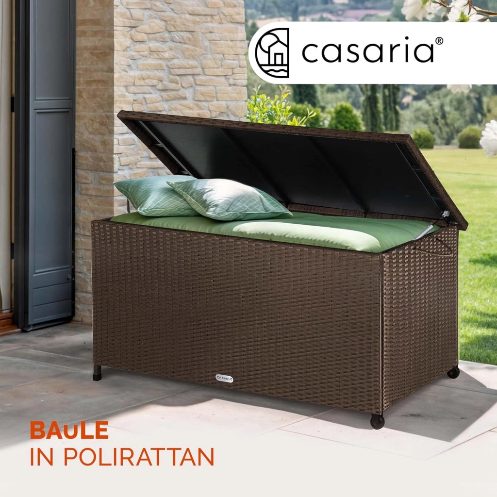 ® Baule da Esterno XXL 117x53x60cm 270L Box con Ruote Impermeabile Resistente Cassettone Contenitore Cuscini Giocatoli Mobili Giardino Bauli