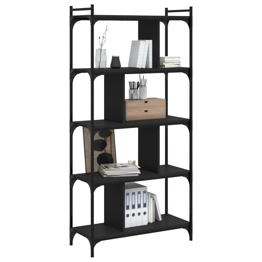 Libreria Nera 5 Ripiani 76x32x158 cm Legno Multistrato 833940
