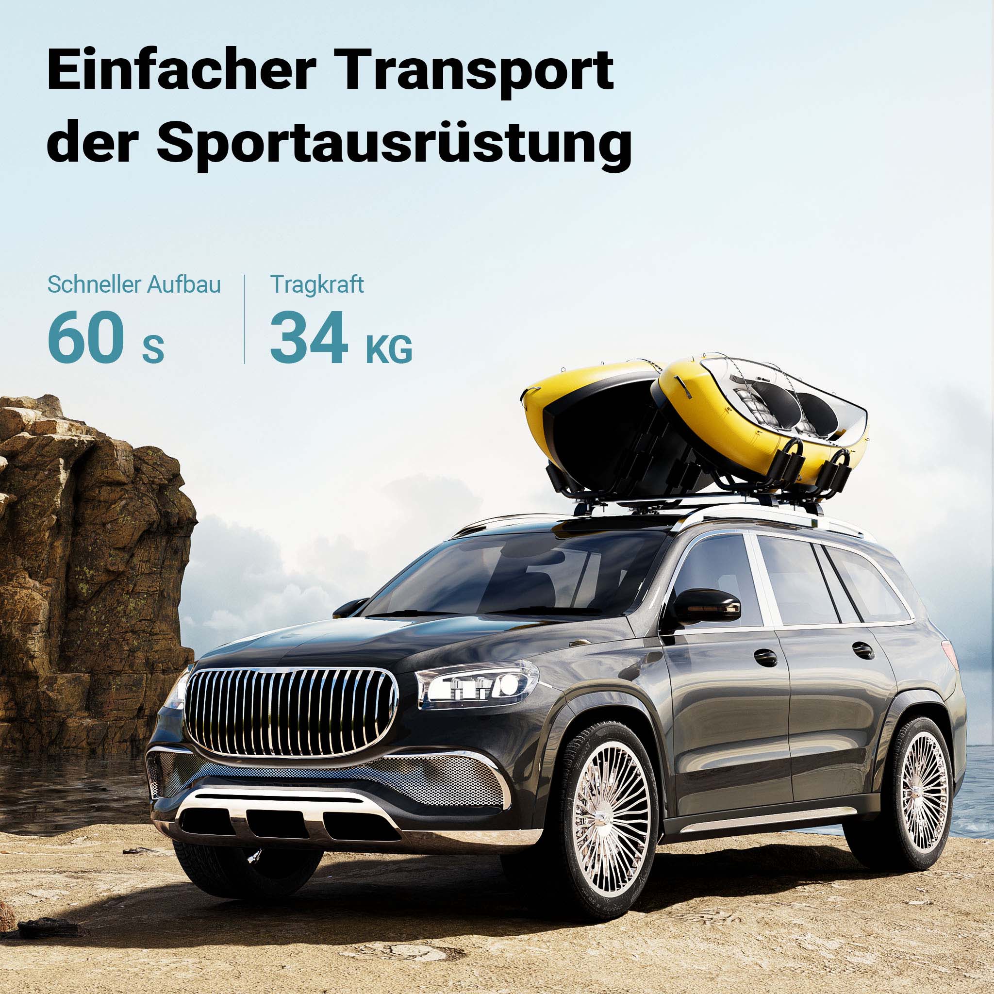 2x Staffe porta kayak canoa per portapacchi tetto auto, a forma di a J, in alluminio con 2 cinghie