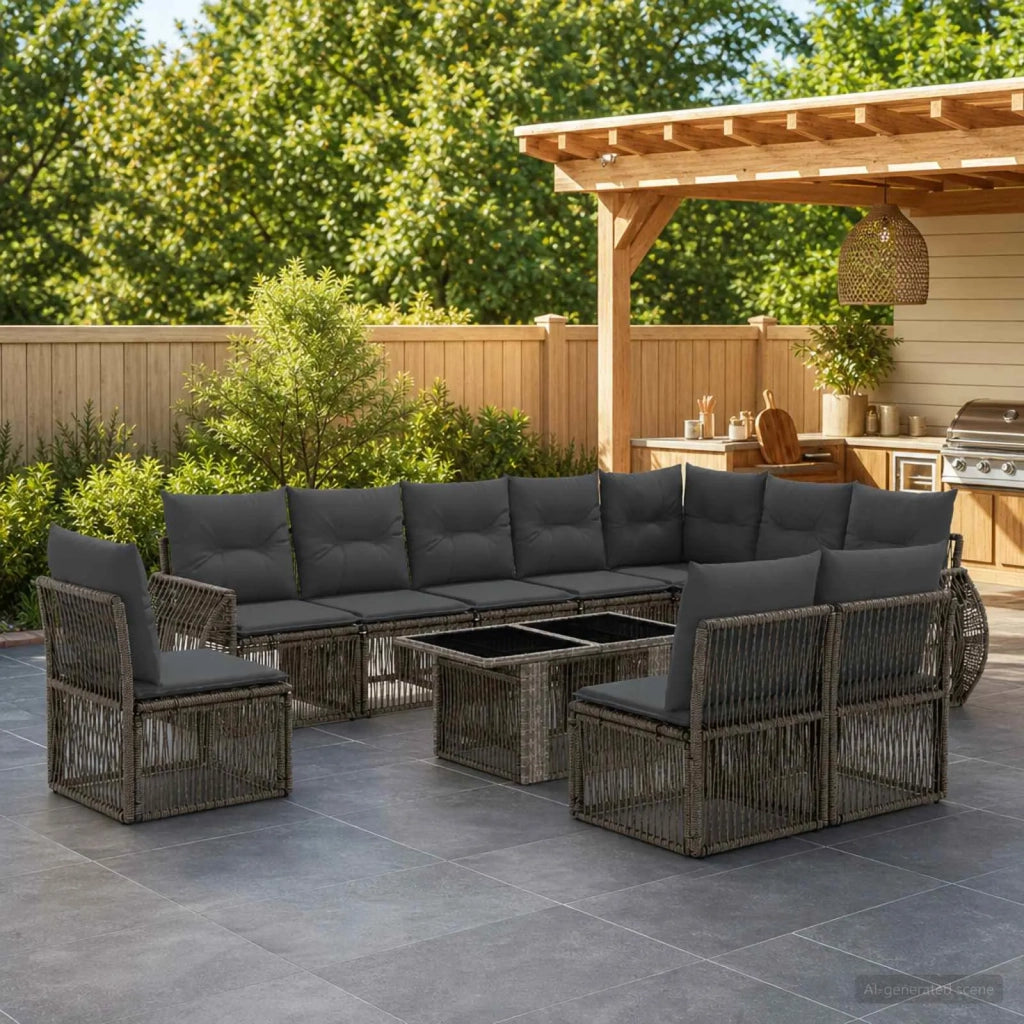 Set Divano da Giardino 11 pz Grigio e Grigio Scuro polyrattan 3436958
