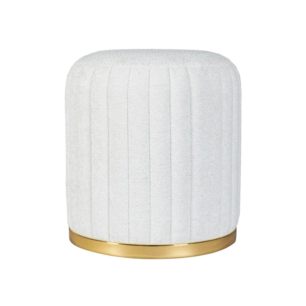 Pouf Doric bianco e oro in tessuto con base metallica