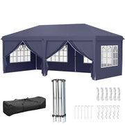 Gazebo 6x3 m Pieghevole da Giardino, in Acciaio e Poliestere con 6 Pannelli Laterali, Blu