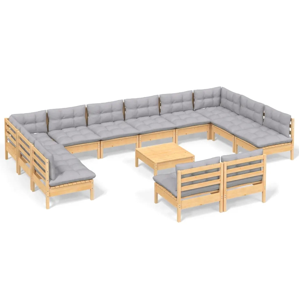 Set Divani da Giardino 13 pz con Cuscini Grigi Massello di Pino 3097228