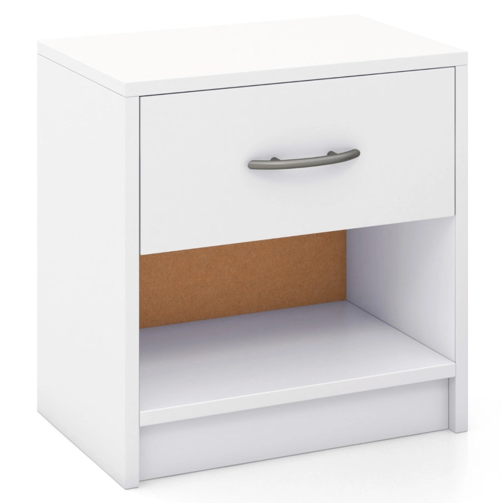 Comodino con cassetto ripiano apertoper soggiorno camera da letto-Tavolino da notte compatto per piccoli spazi Bianco