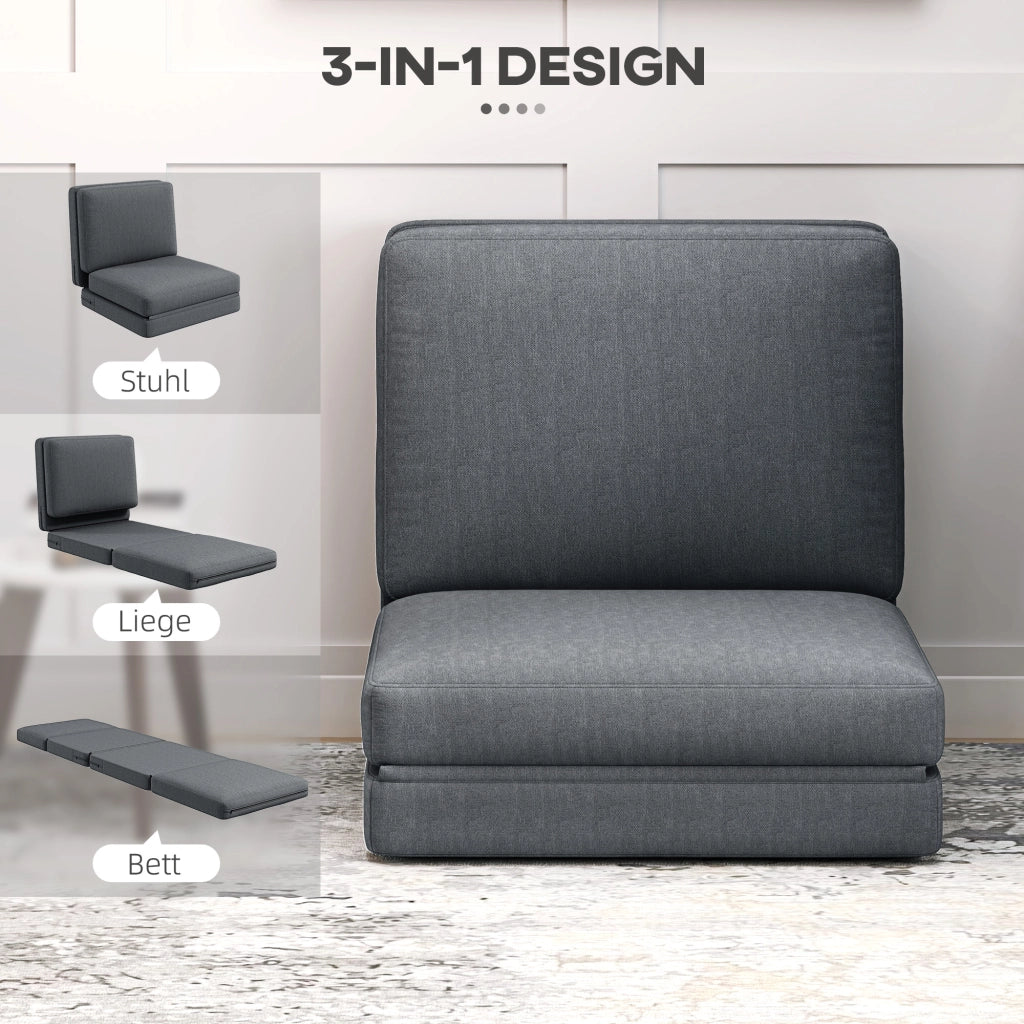 Divano letto 3 in 1 pieghevole in poliestere effetto velluto con cuscini imbottiti grigio scuro senza montaggio
