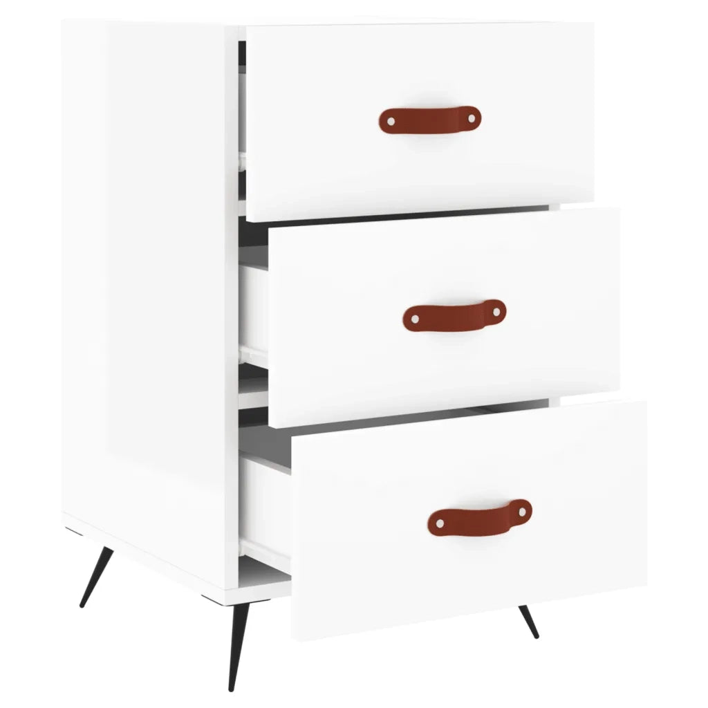 Comodino | Armadio da Notte | Mobiletto da notte Bianco Lucido 40x40x66 cm in Legno Multistrato