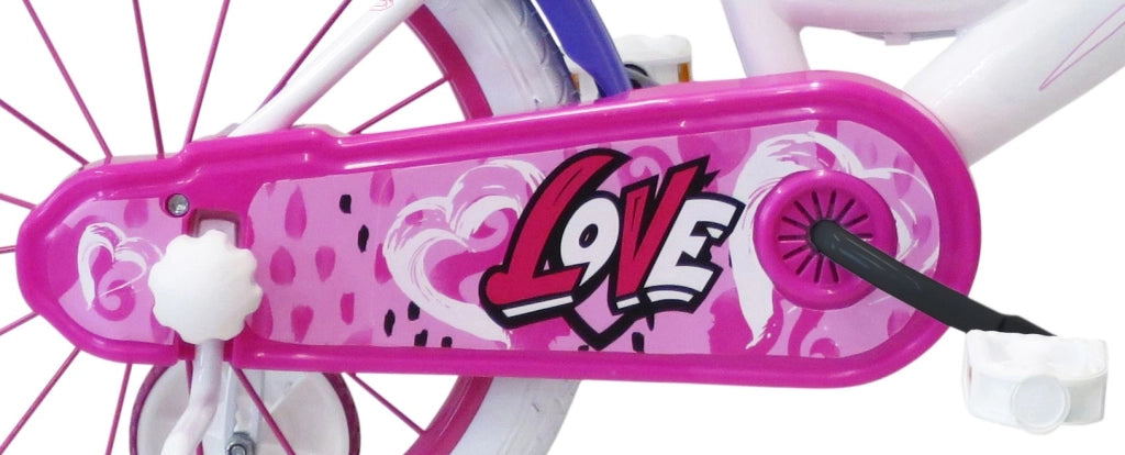 SCH HEART 16", bicicletta per bambini, adatta tra i 5 e i 7 anni, per altezza tra 105 e 135 cm, con cestino, campanello 