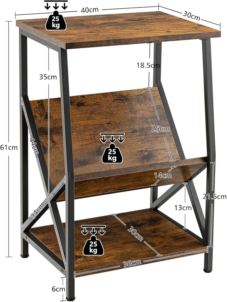 Tavolino a 3 Livelli in Ferro a Forma di X,Tavolino da Caffè Vintage Stile Industriale, Tavolino Laterale Carico Massimo 25 kg, 30,5x40x61 cm