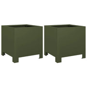 2 pz Fioriere | Cassetta per fiori | Vaso da Giardino Verde Oliva 30x30x30 cm in Acciaio