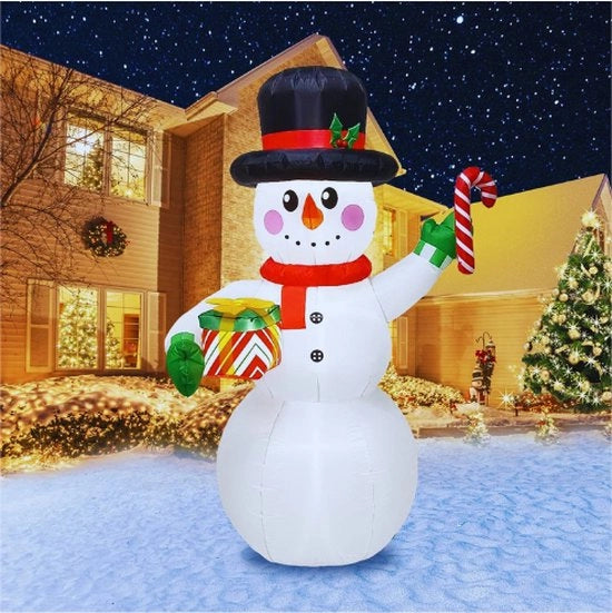 Decorazione di Natale inflatabile con candela inflatabile in scatola di regalo - 4 lampioni LED integrati per decorazione di Natale all'aperto