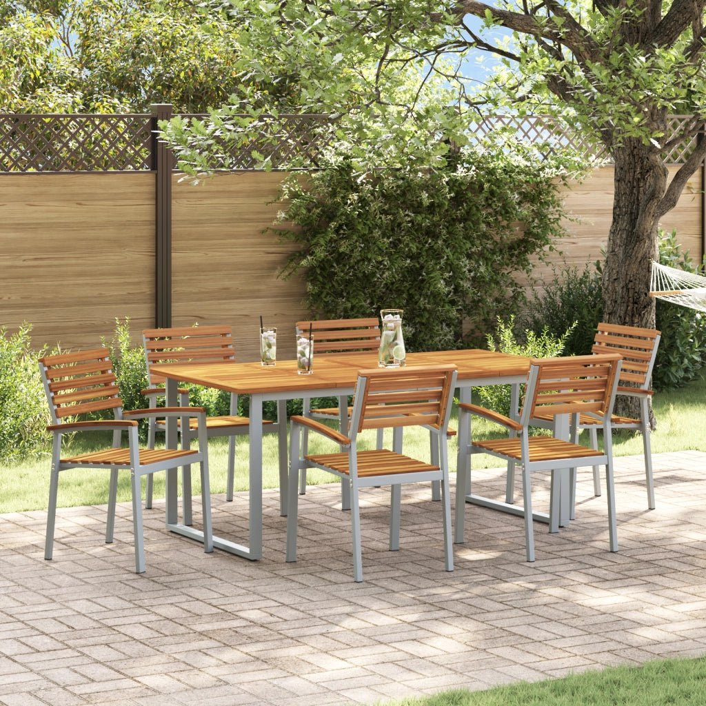 Set da pranzo da giardino 7 pezzi in legno massello di acacia e metallo
