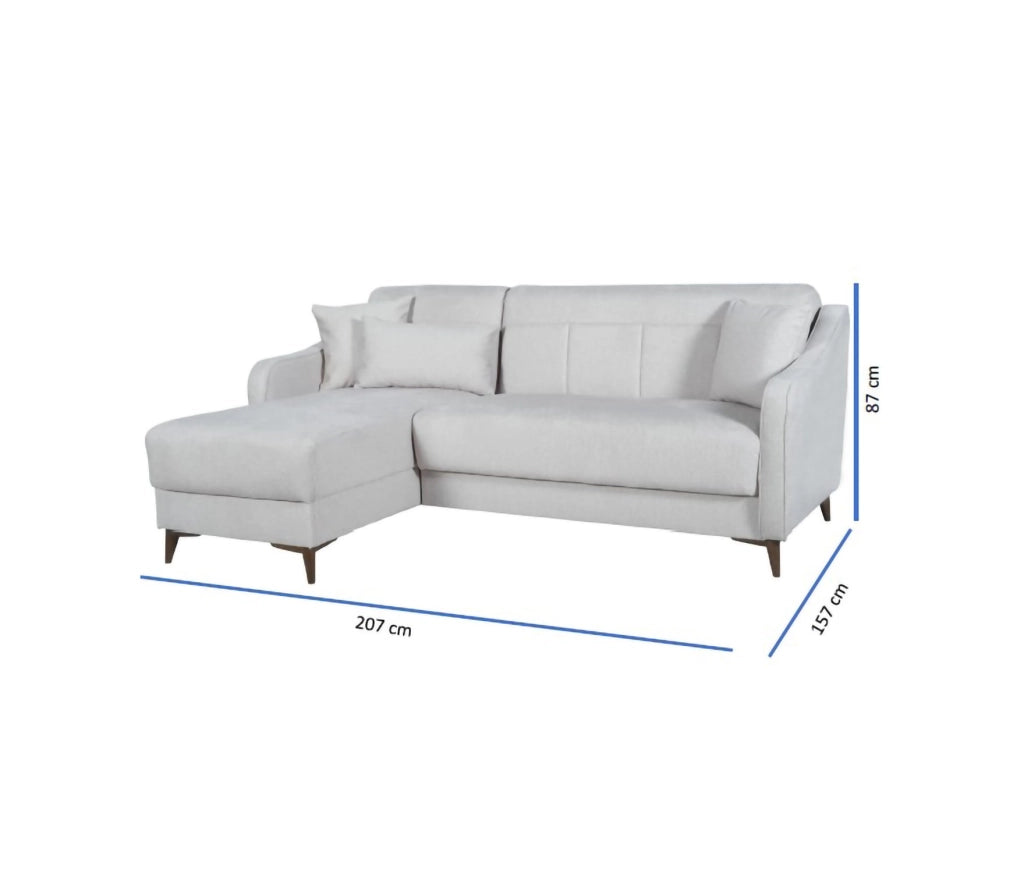 Propata, Divano Letto con Penisola Contenitore, 207x157 cm Beige