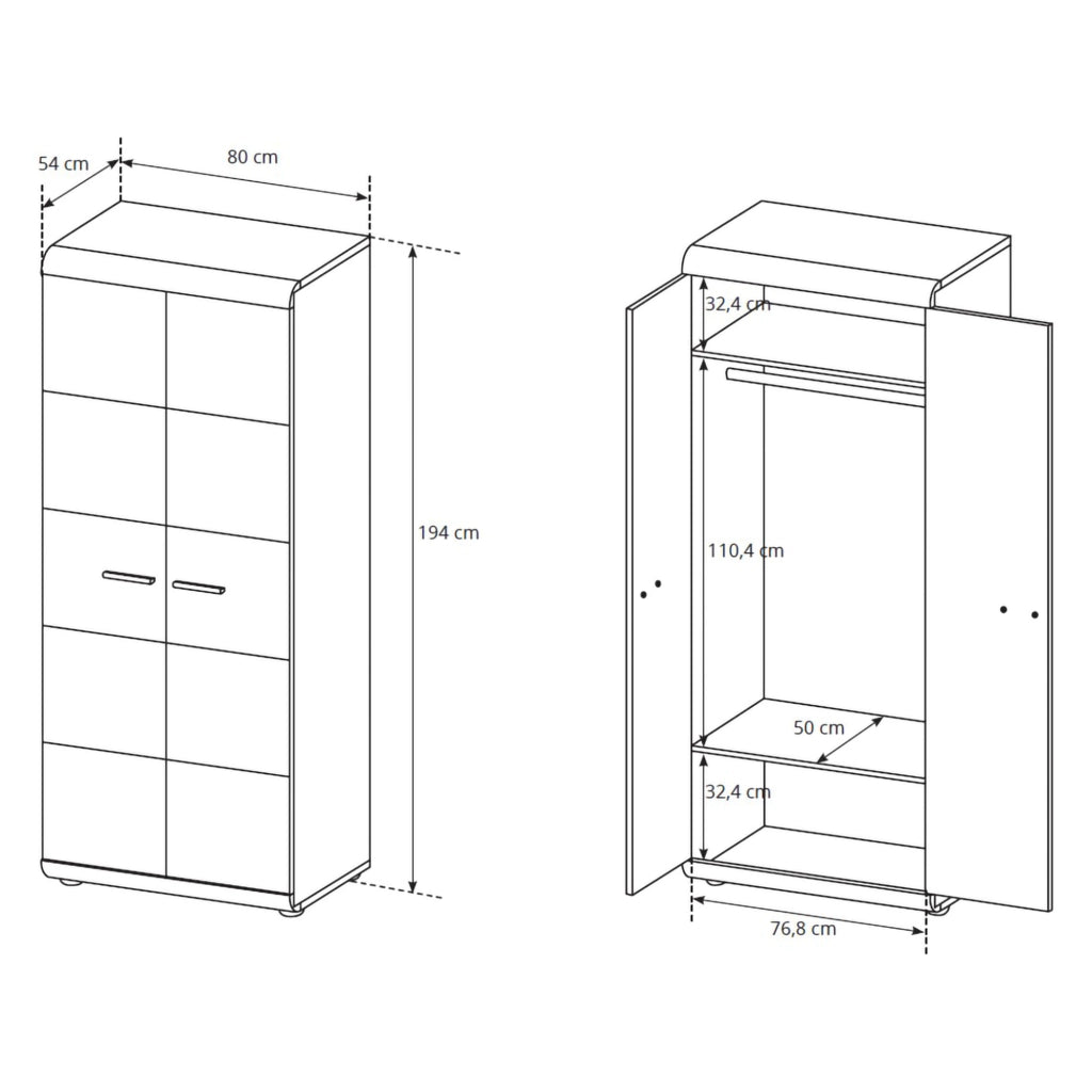 Armadio Camera da Letto Mostaarr, Guardaroba 2 Ante Appendiabiti, 80x194h cm Marrone Rovere