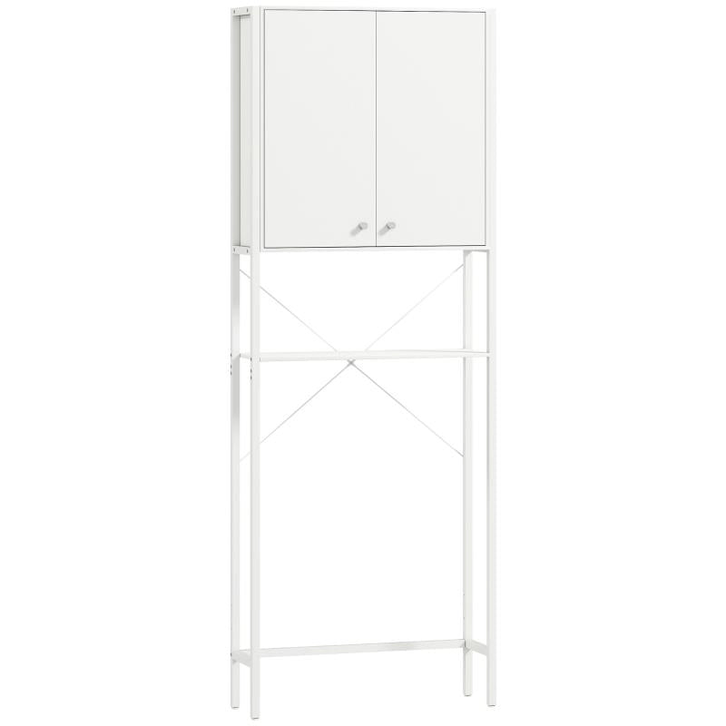 MOBILE BAGNO SOPRA WC E LAVATRICE CON ARMADIETTO E RIPIANO APERTO, 64X20X180 CM, BIANCO