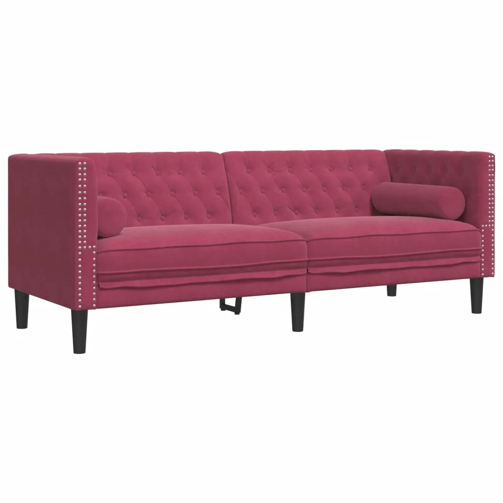 Set Divani Chesterfield 2pz con Cuscini Rosso Vino Velluto 3209295