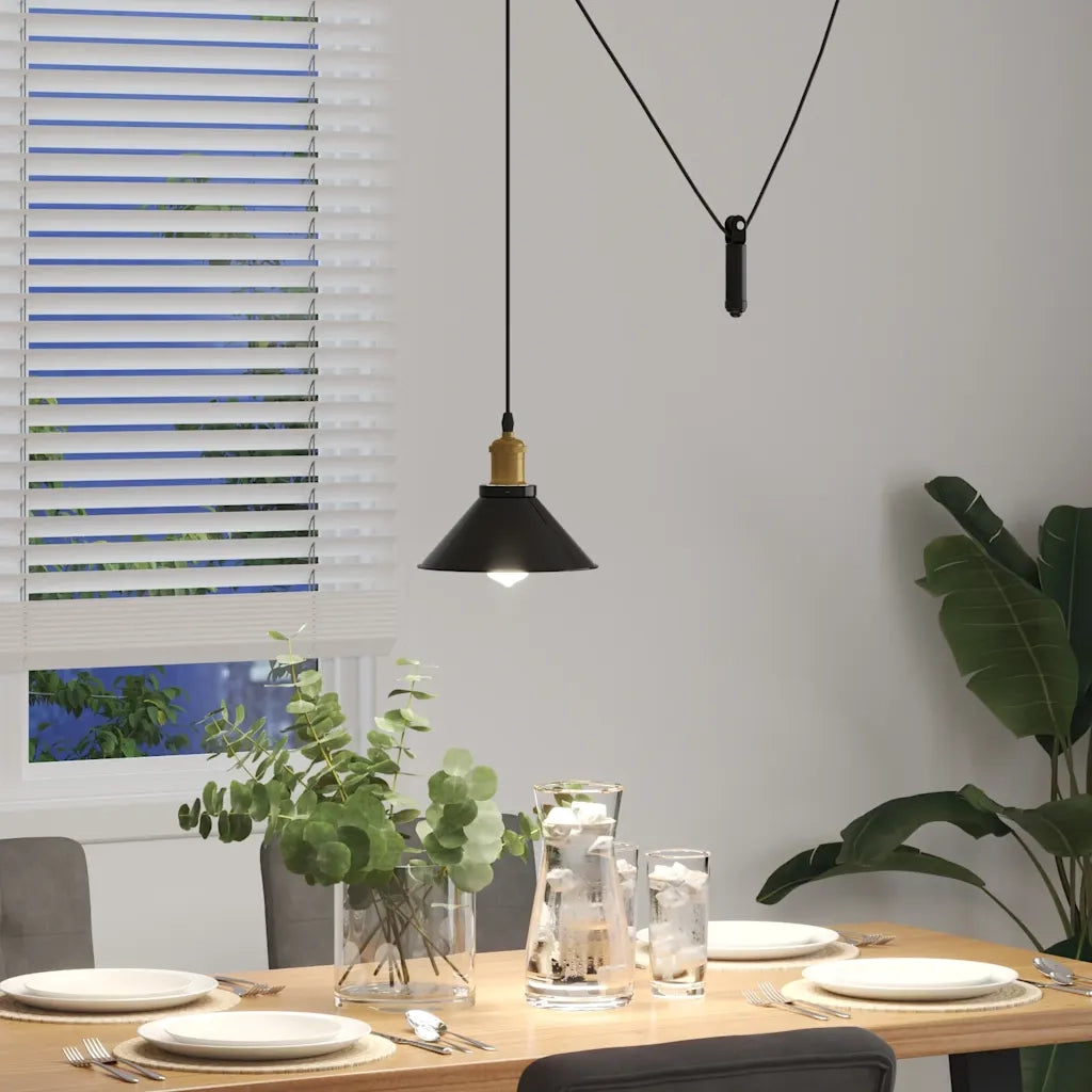 Lampada a Sospensione Regolabile E27 Nero Lucido Ø22 cm Metallo 4103443