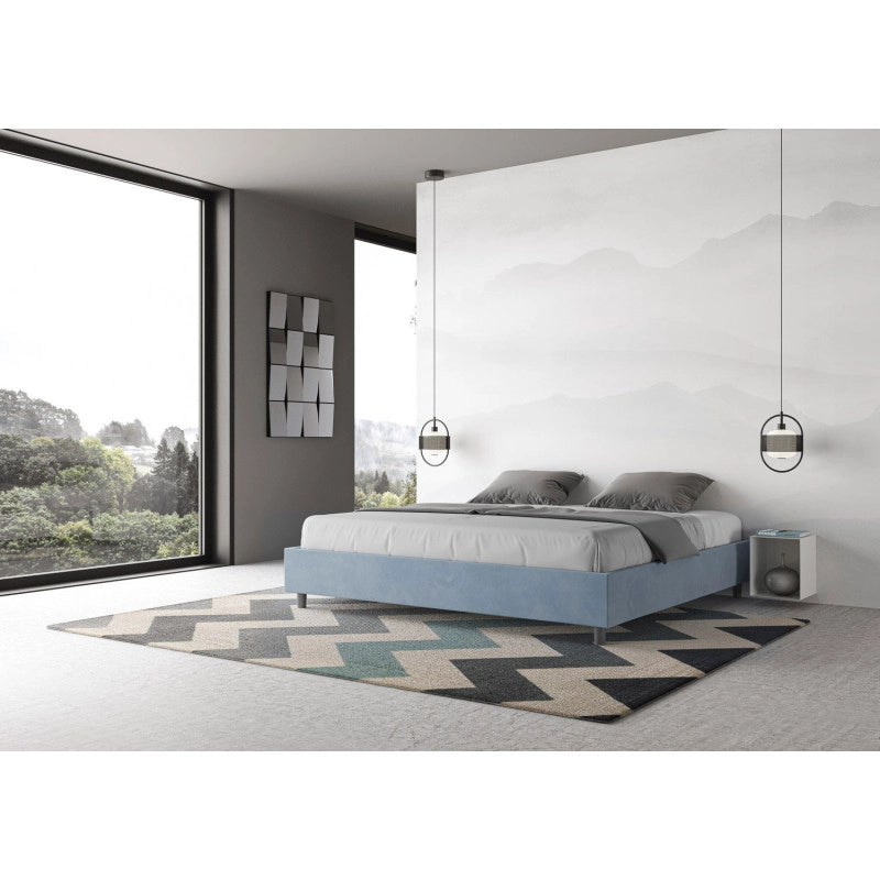Letto imbottito Matrimoniale 180x200 cm Azelia - Con rete,Microfibra,Azzurro