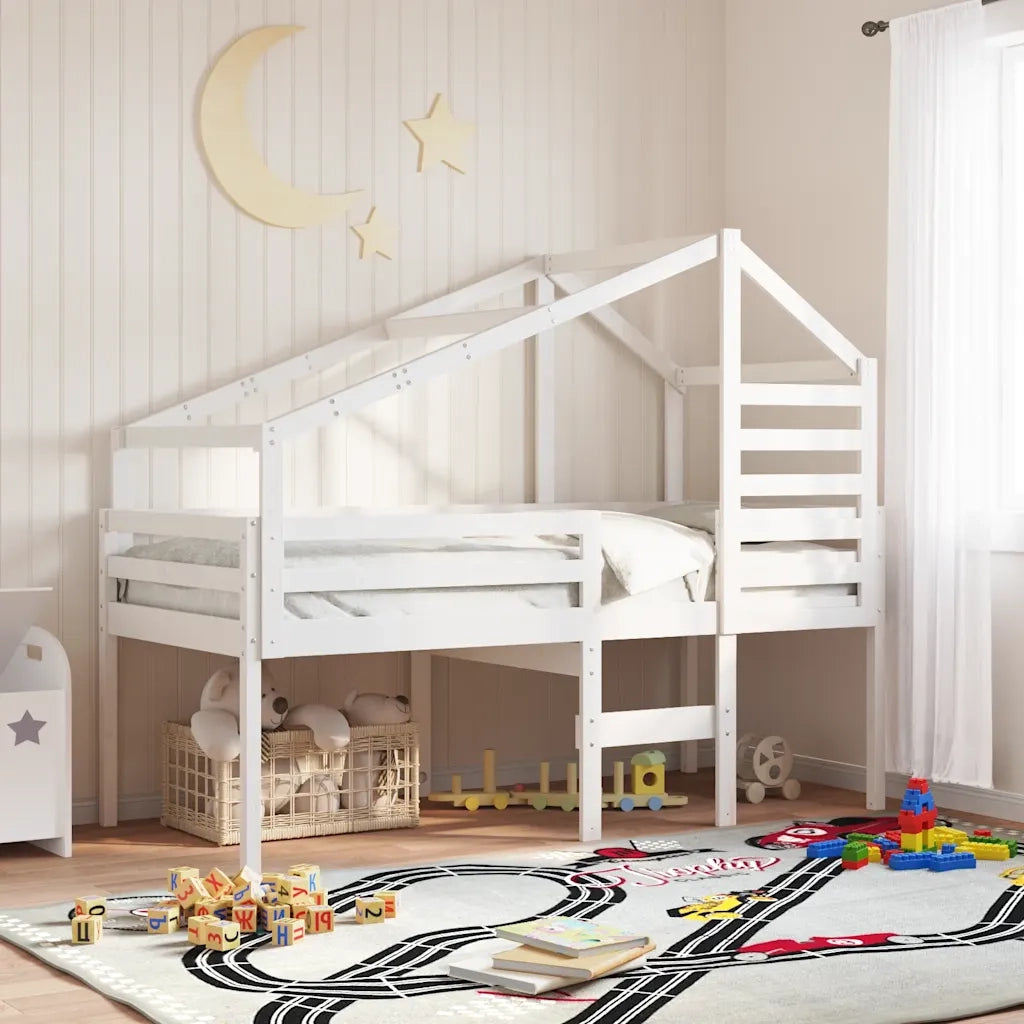 vidaXL Letto a Soppalco con Tetto Bianco 90x200 cm in Legno di Pino