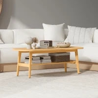 Tavolino Moderno con Ripiano Aperto e Gambe in Legno, Carico Massimo 100 kg, 120x60x42 cm, Legno Naturale