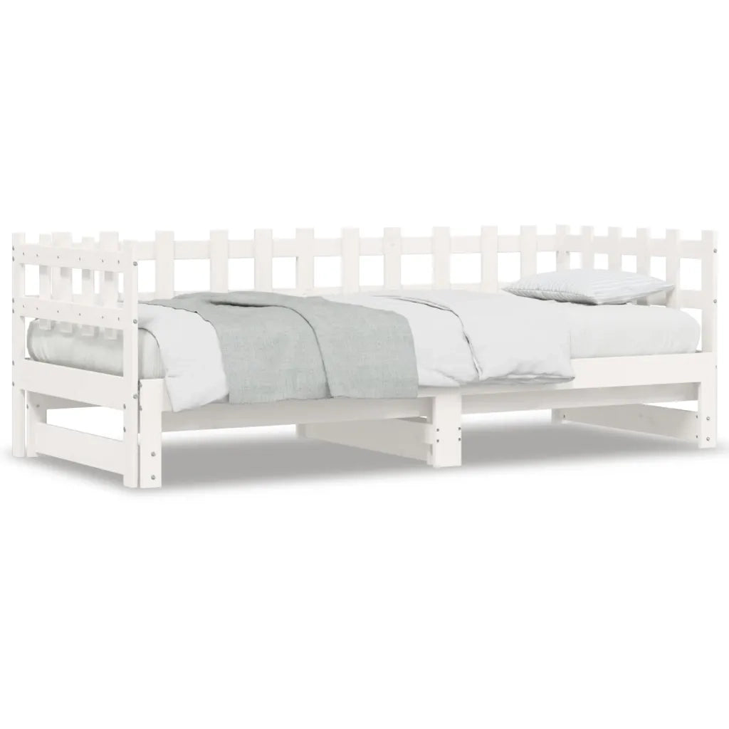 Letto singolo | Letto per adulti | Dormeuse Estraibile Bianca 2x(80x200) cm Legno Massello di Pino