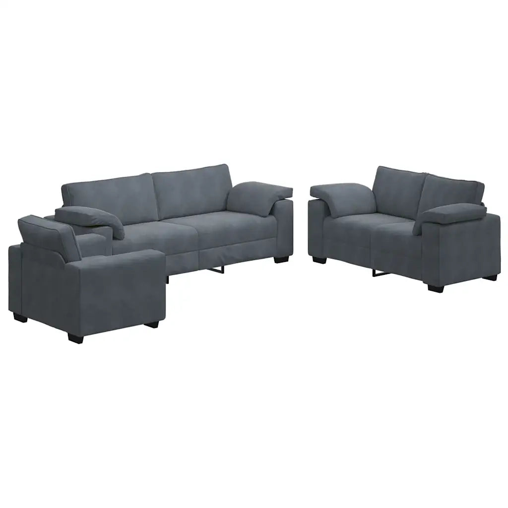 vidaXL Set di Divani 3 pz con Cuscini Grigio Scuro in Velluto