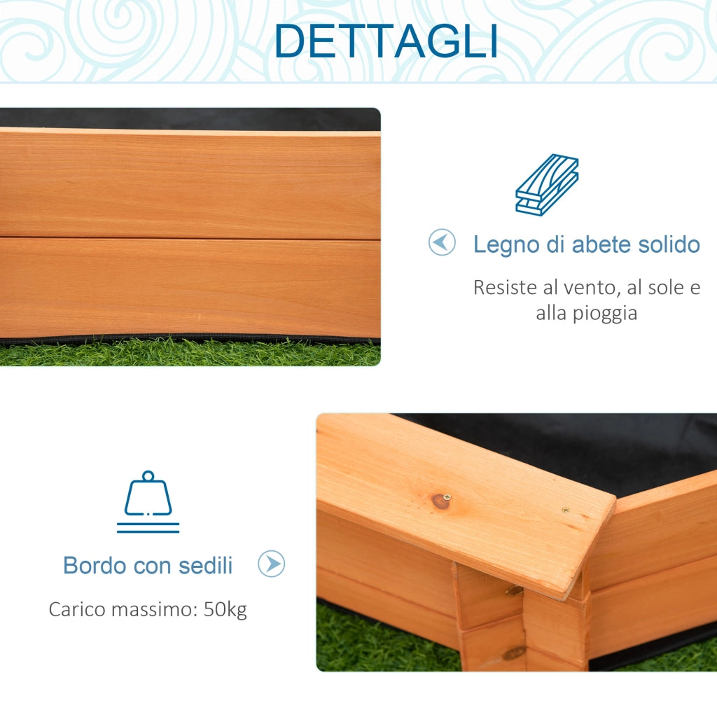 EasyComfort Sabbiera per Bambini in Legno con Sedili e Copertura, Età 3-8 Anni, 139.5x139.5x21.5cm
