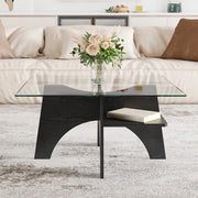 Tavolino da caffè quadrato 80 cm in vetro e MDF nero