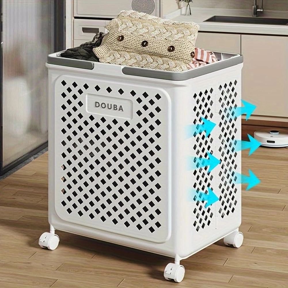 Trade Shop - Portabiancheria Con Ruote In Plastica Pieghevole Portatile Lavanderia Bagno -