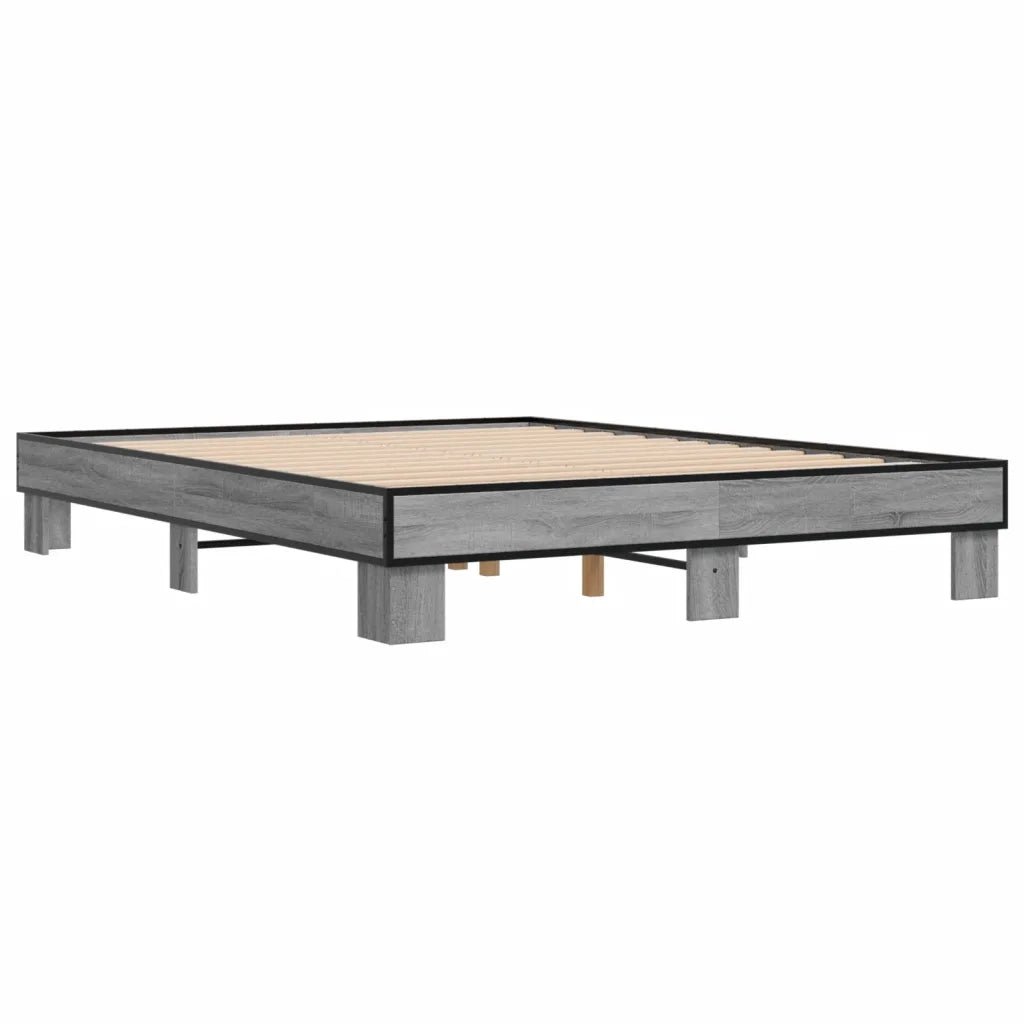 Letto matrimoniale | Letto per adulti | Giroletto Grigio Sonoma 150x200 cm in Legno Multistrato Metallo