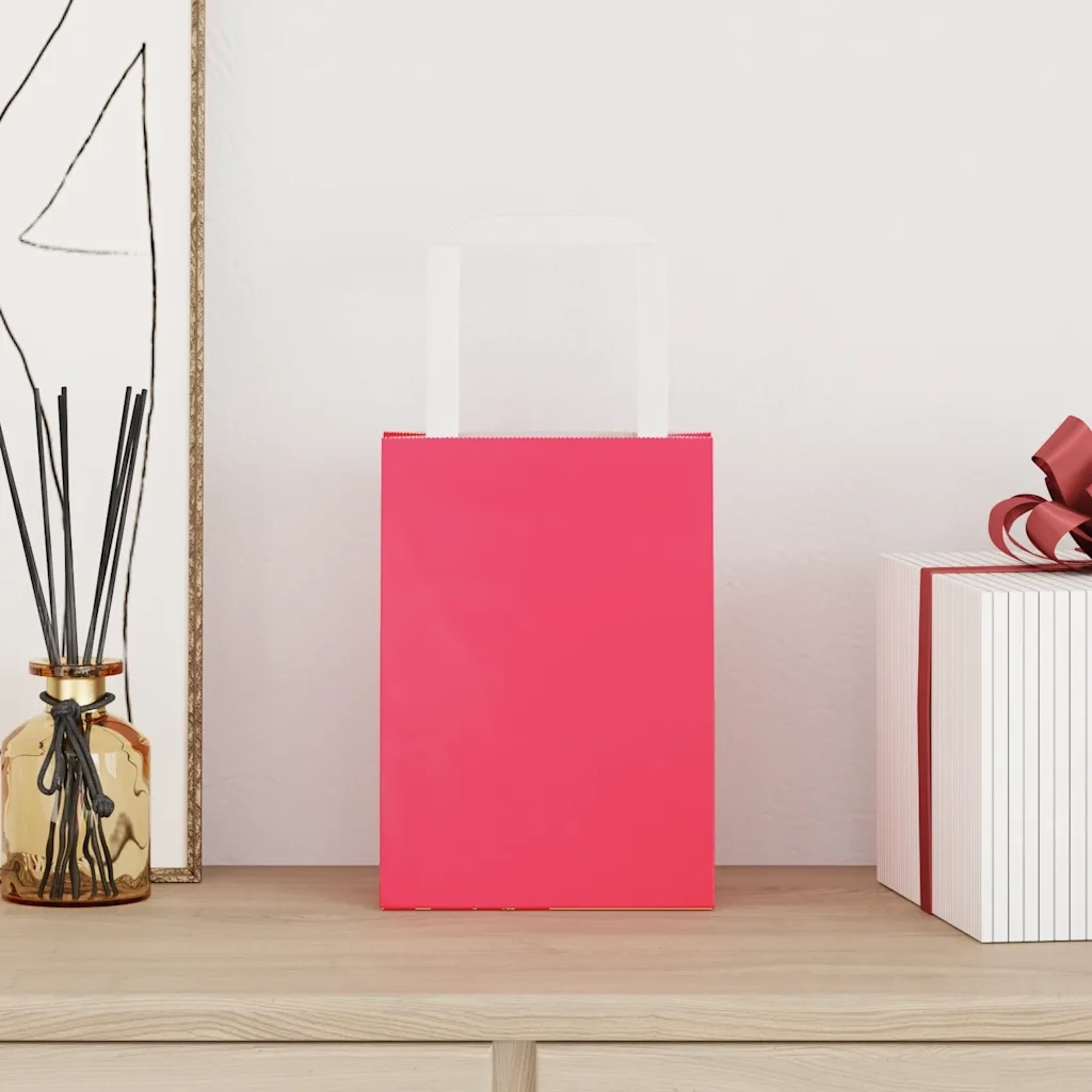 vidaXL Sacchetti di Carta 250 pz con Manici Rosa 15x8x21 cm
