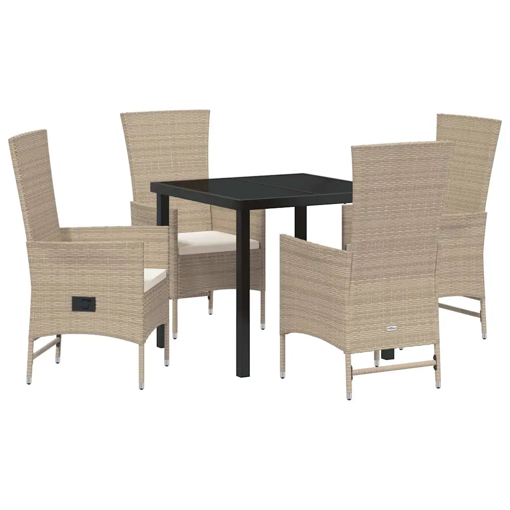 Set da Pranzo per Giardino con cuscino 5 pcs Beige polyrattan