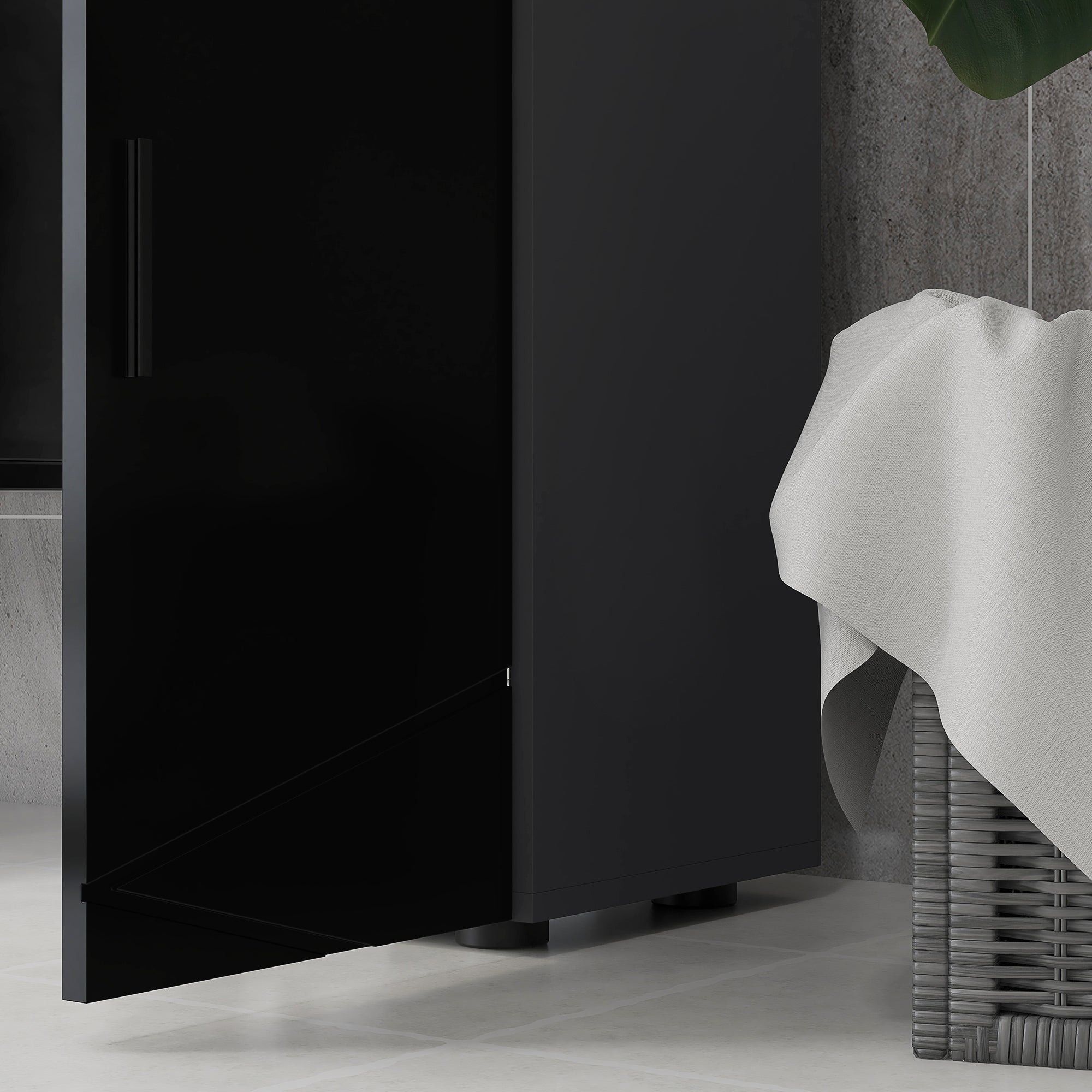 Mobiletto Bagno 1 Cassetto 1 Anta 30x30x82 cm in Truciolato Nero e Grigio