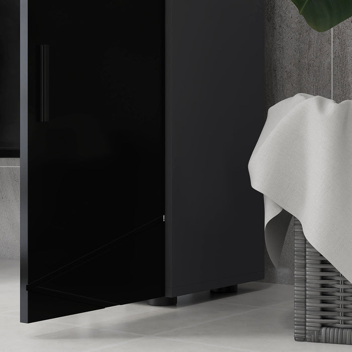 Mobiletto Bagno 1 Cassetto 1 Anta 30x30x82 cm in Truciolato Nero e Grigio