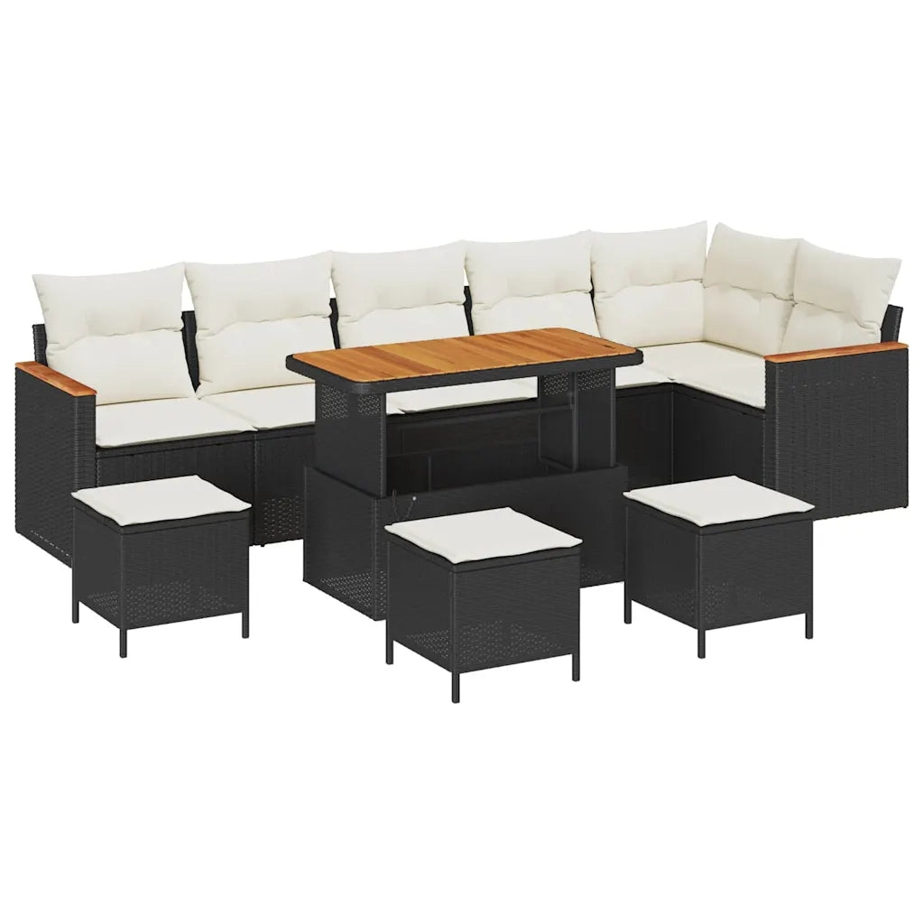 Set Divano da Giardino con cuscino 10 pcs Nero Poly Rattan 3365020