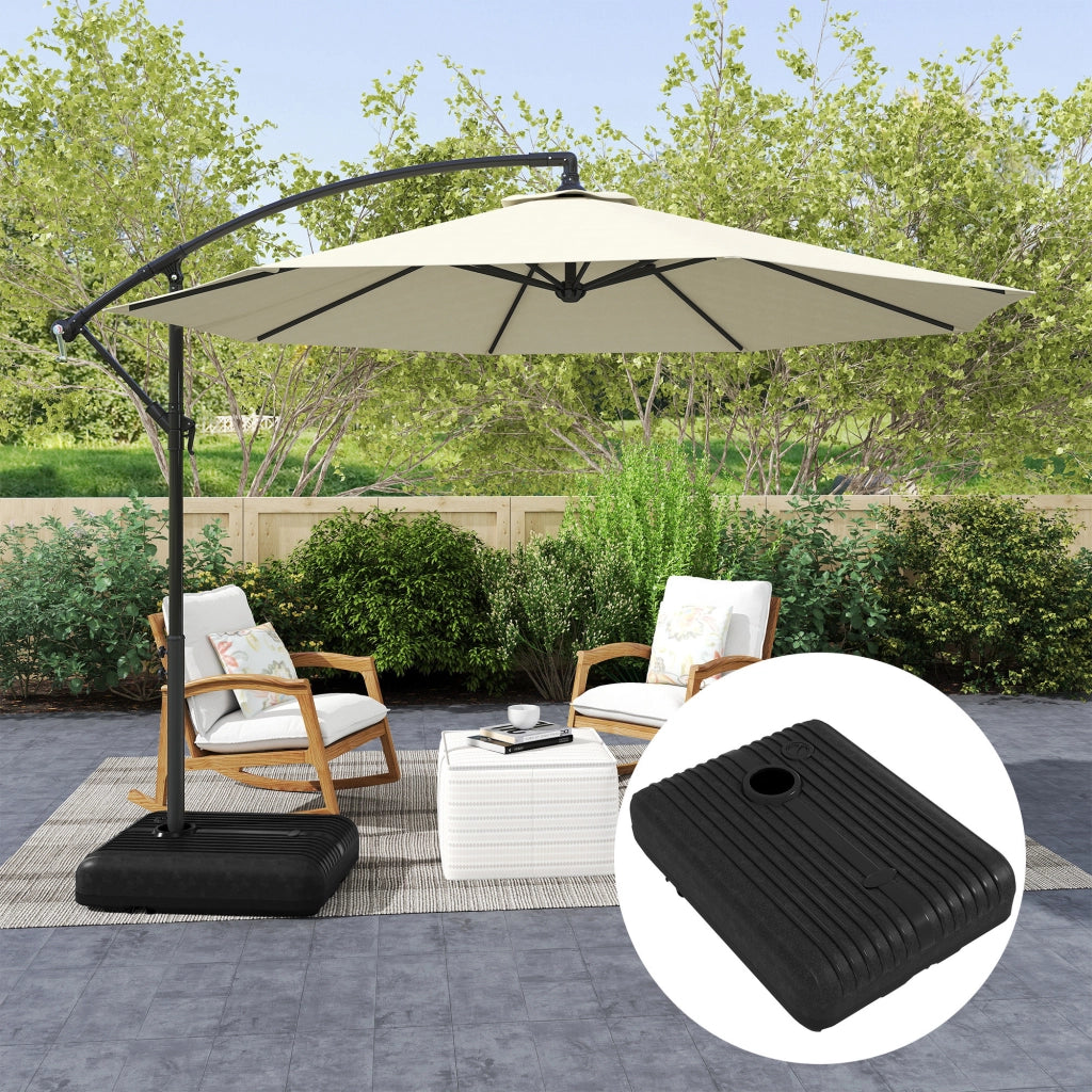 Base Ombrellone Giardino Riempibile con Acqua e Sabbia 70-90 kg, Ruote e Maniglia in HDPE, 80x60 cm, Nero