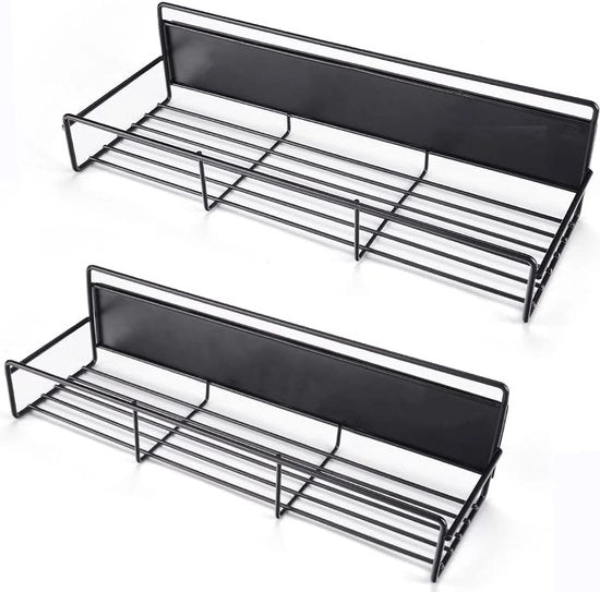 Kruidenrek magnetico a due livelli senza perforazione per frigorifero, organizzatore cucina a parete, 2 piani, raccoglitore bicchieri, raccoglitore cucina (nero)
