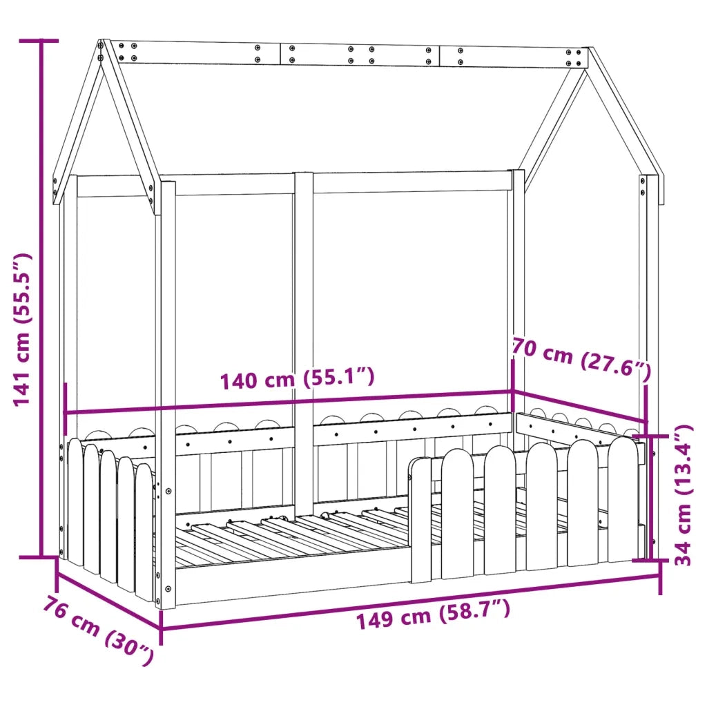 Giroletto Casetta Bambini Bianco 70x140 cm Legno Massello Pino 850699