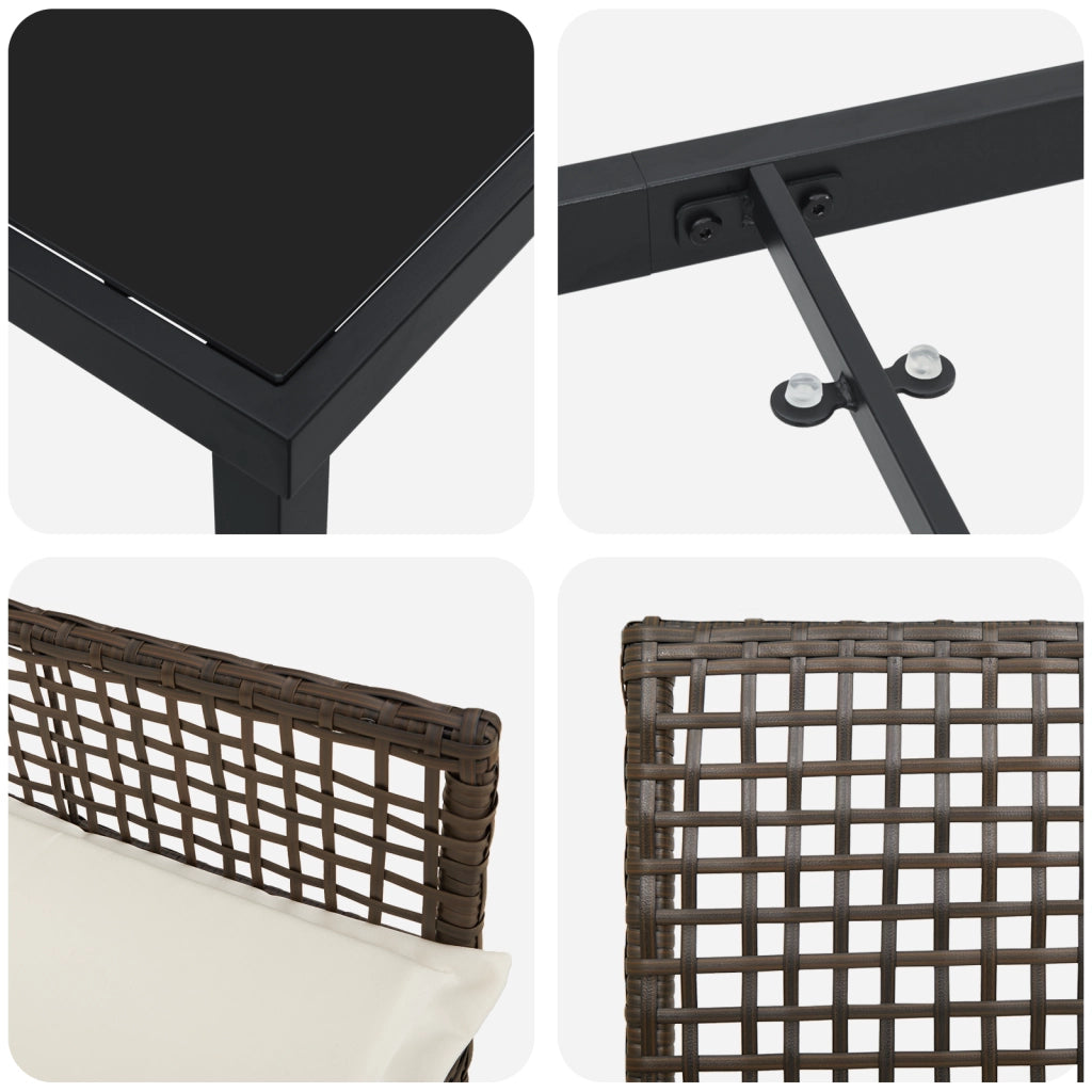 Set pranzo giardino con cuscini Marrone Polyrattan