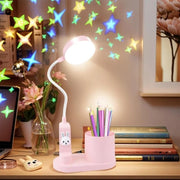 Lampada da scrivania per bambini, lampada da letto a LED a led, lettore con proiettore e penne, ricaricabile, lampada da scrivania portatile per studenti, camere da letto e studi.