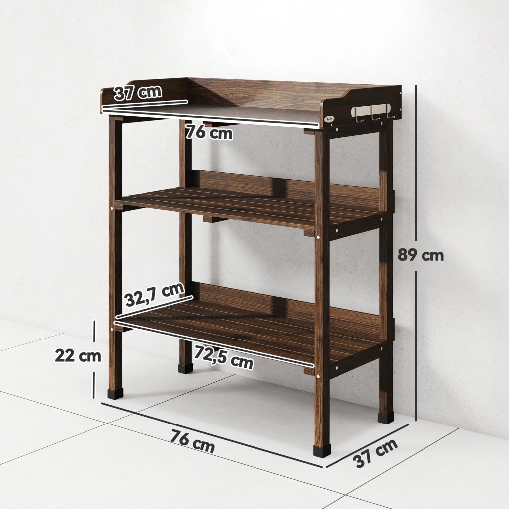 Tavolo da Giardino con Ripiani e Ganchi ¨C Zephmum ¨C Legno e Metallo Carbonizzato 76x37x89 cm