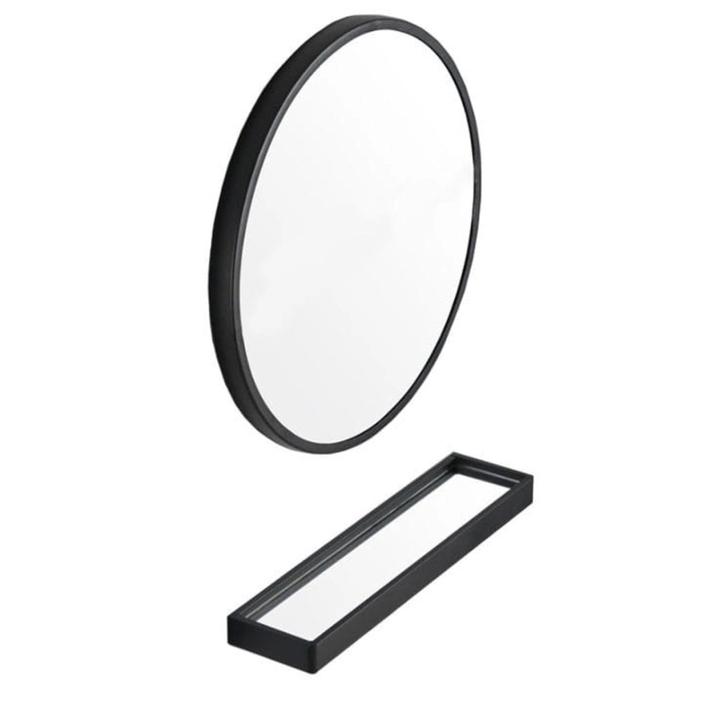 Specchio circolare con mensola e portasciugamani nero 70 cm