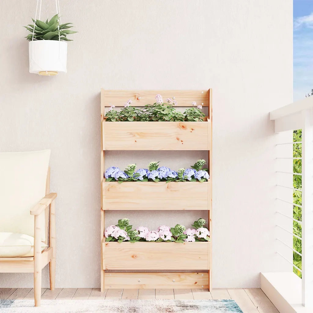 Fioriera a Muro 3 Ripiani 60x18,5x110cm Legno Massello di Pino 825114