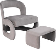 Poltrona con Pouf, Poltrona Relax con Poggiapiedi, Set di Sedia e Pouf Rivestiti in Velluto, con Schienale Curvo Aperto, Sedia da Lettura per Soggiorno, Portata 180 kg