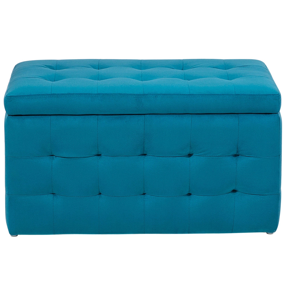 Pouf Cassapanca Imbottito in Velluto Verde Acqua Stile Chesterfield