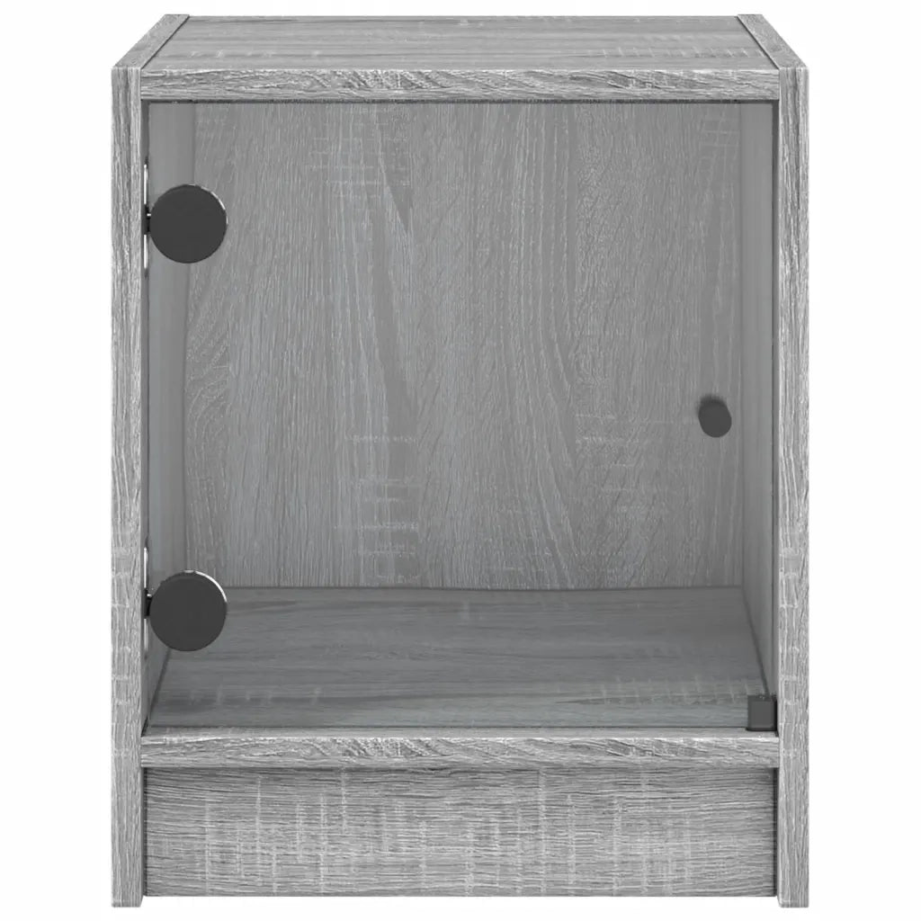 Comodino | Armadio da Notte | Mobiletto da notte con Anta in Vetro Grigio Sonoma 35x37x42 cm