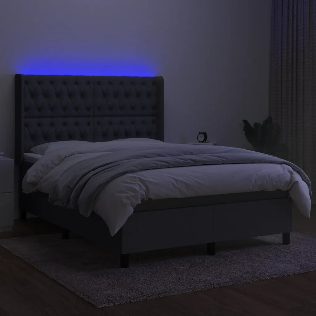 Letto a Molle Materasso e LED Grigio Scuro 140x190cm in Tessuto 3138550